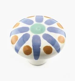 Blue Sunburst Painted Ceramic Knobs