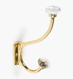 Brass Coat Hook With Crystal Knobs