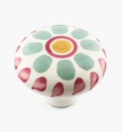 Green Floral Painted Ceramic Knobs